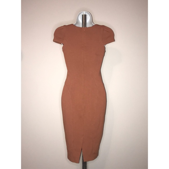 ASOS PETITE SIZE 2 BROWN TAN BODYCON DRESS - Picture 3 of 6